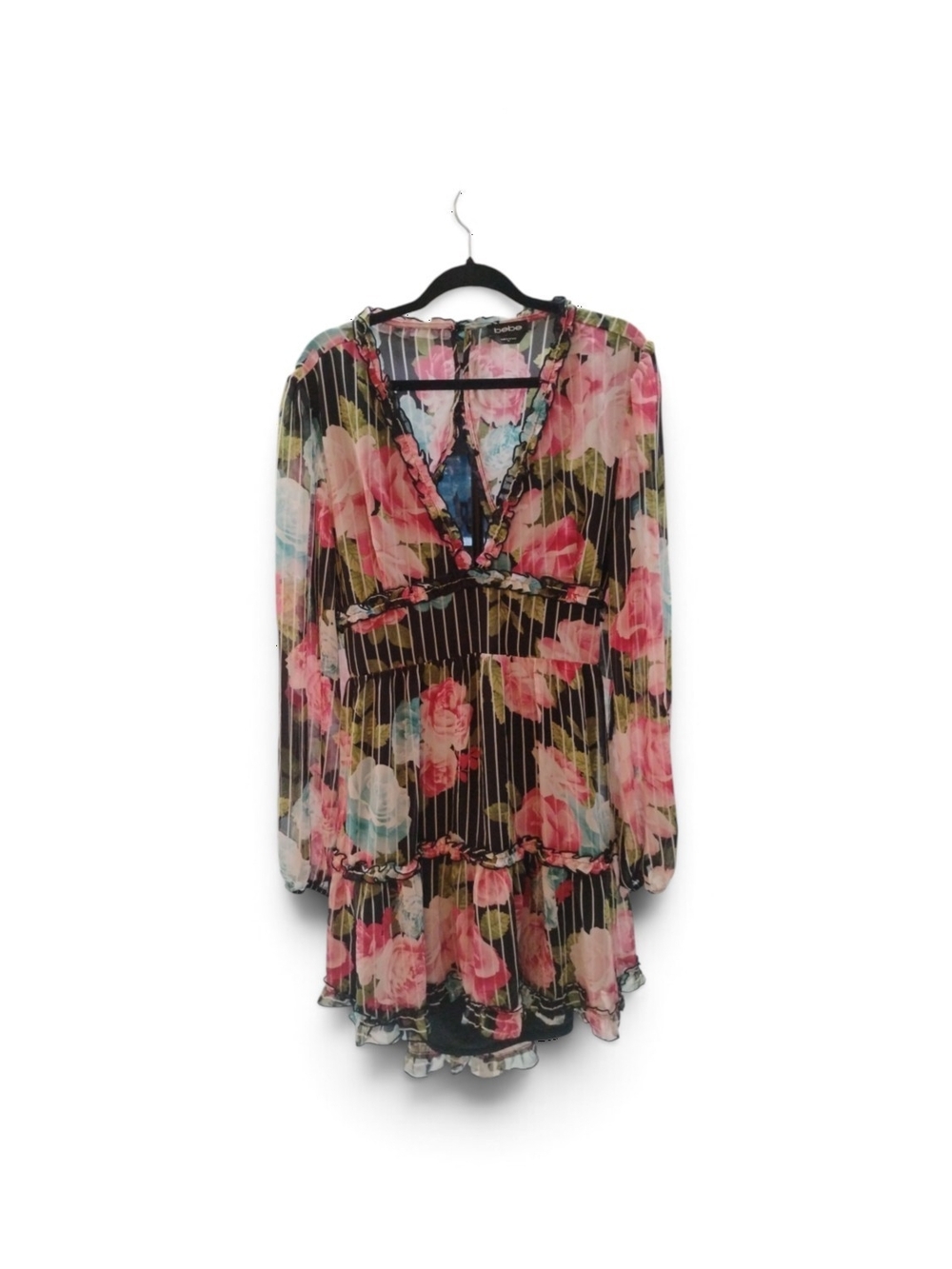 bebe Black Floral Long Sleeve Flowy Back Out Dress Size XL